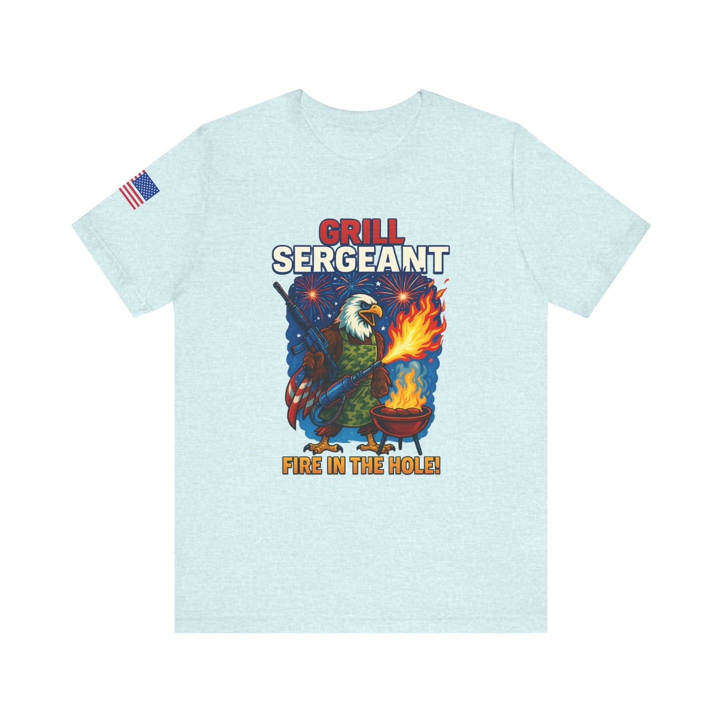 Grill Sergeant Tee - Fire in the Hole | Funny BBQ Shirt, Gift for Grill Lovers, Unisex T-Shirt, Patriotic Cookout Apparel
