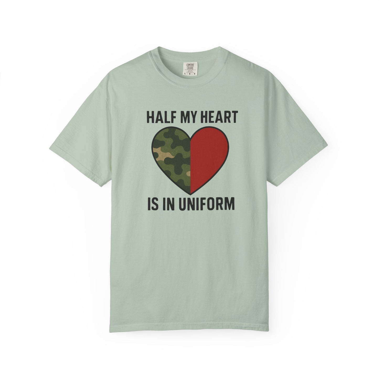 Military Love Unisex T-shirt - Half My Heart is in Uniform, Perfect for Deployment Gifts, Veteran's Day, Military Family