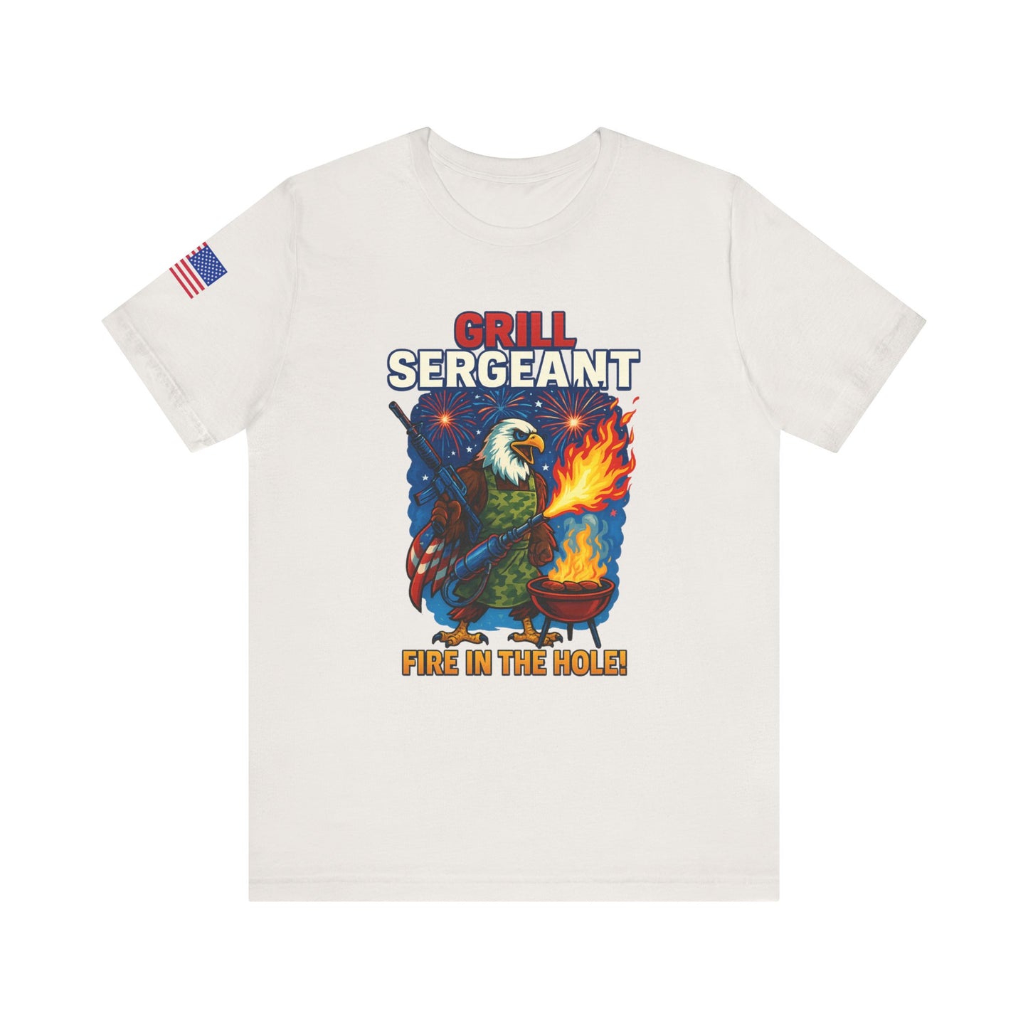 Grill Sergeant Tee - Fire in the Hole | Funny BBQ Shirt, Gift for Grill Lovers, Unisex T-Shirt, Patriotic Cookout Apparel
