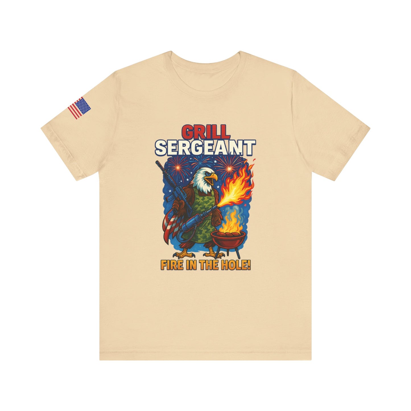 Grill Sergeant Tee - Fire in the Hole | Funny BBQ Shirt, Gift for Grill Lovers, Unisex T-Shirt, Patriotic Cookout Apparel
