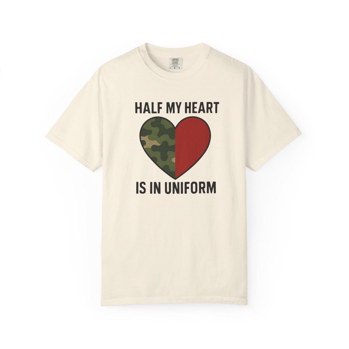 Military Love Unisex T-shirt - Half My Heart is in Uniform, Perfect for Deployment Gifts, Veteran's Day, Military Family
