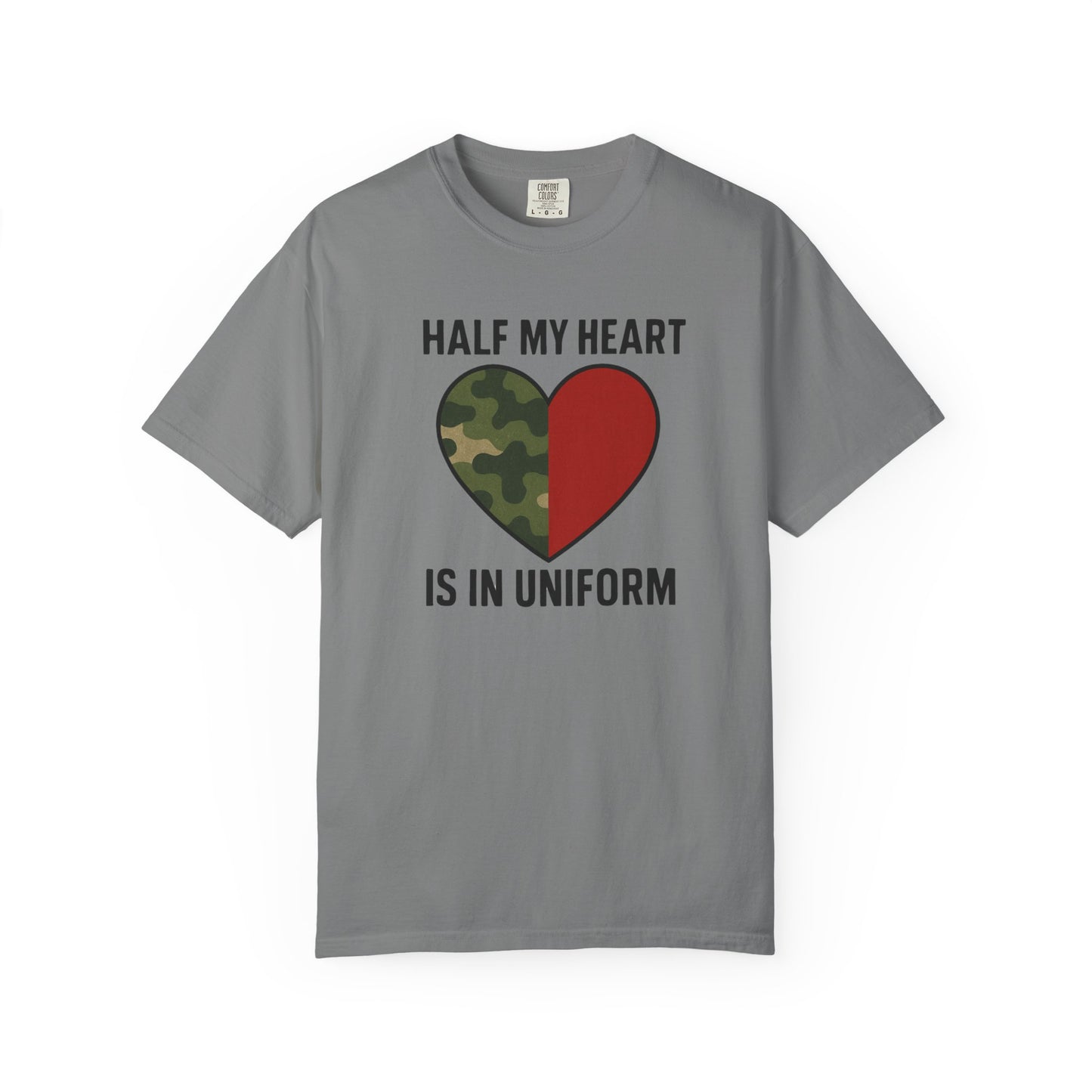 Military Love Unisex T-shirt - Half My Heart is in Uniform, Perfect for Deployment Gifts, Veteran's Day, Military Family