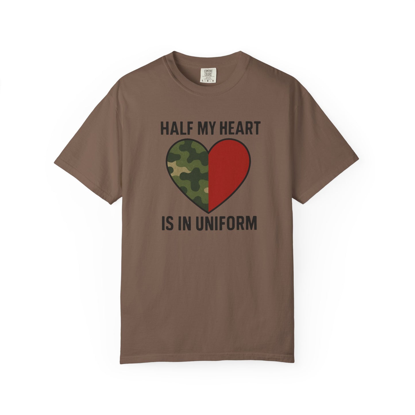 Military Love Unisex T-shirt - Half My Heart is in Uniform, Perfect for Deployment Gifts, Veteran's Day, Military Family