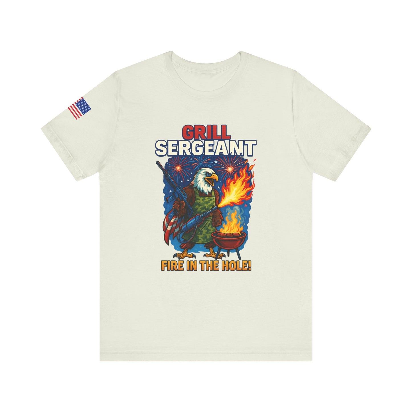 Grill Sergeant Tee - Fire in the Hole | Funny BBQ Shirt, Gift for Grill Lovers, Unisex T-Shirt, Patriotic Cookout Apparel