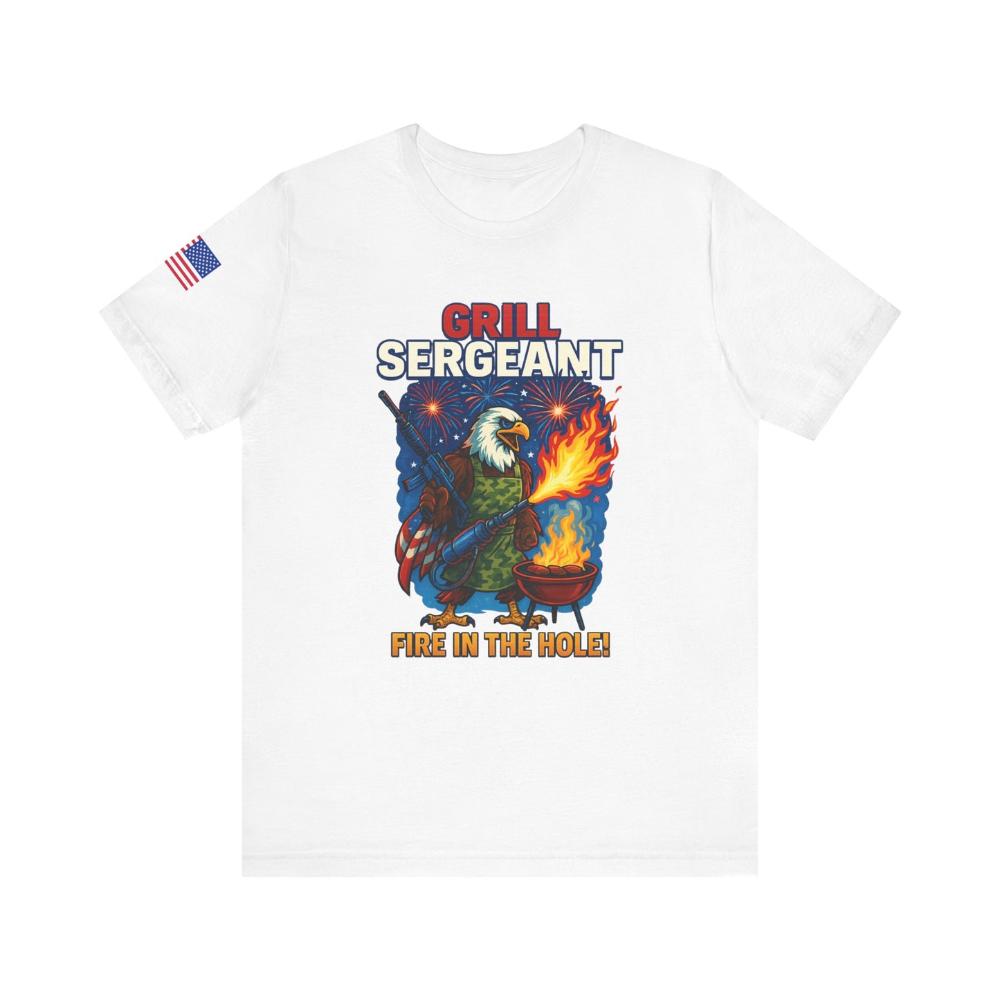 Grill Sergeant Tee - Fire in the Hole | Funny BBQ Shirt, Gift for Grill Lovers, Unisex T-Shirt, Patriotic Cookout Apparel