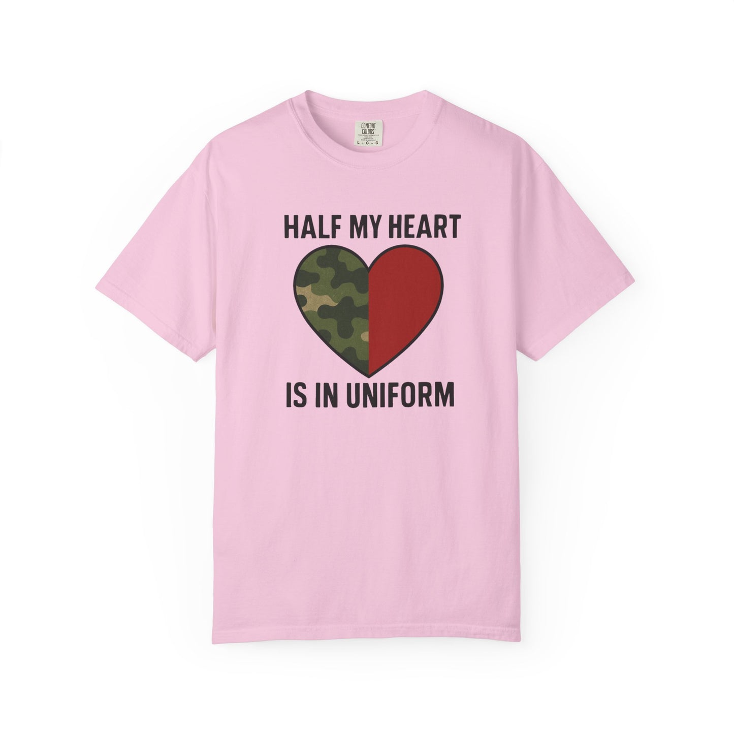Military Love Unisex T-shirt - Half My Heart is in Uniform, Perfect for Deployment Gifts, Veteran's Day, Military Family