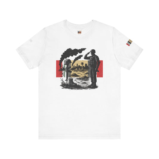 Patriotic Salute Tee, Iraq Tribute Shirt, Veteran Appreciation Gift, Casual Wear, Unisex Graphic Tee, Independence Day Apparel