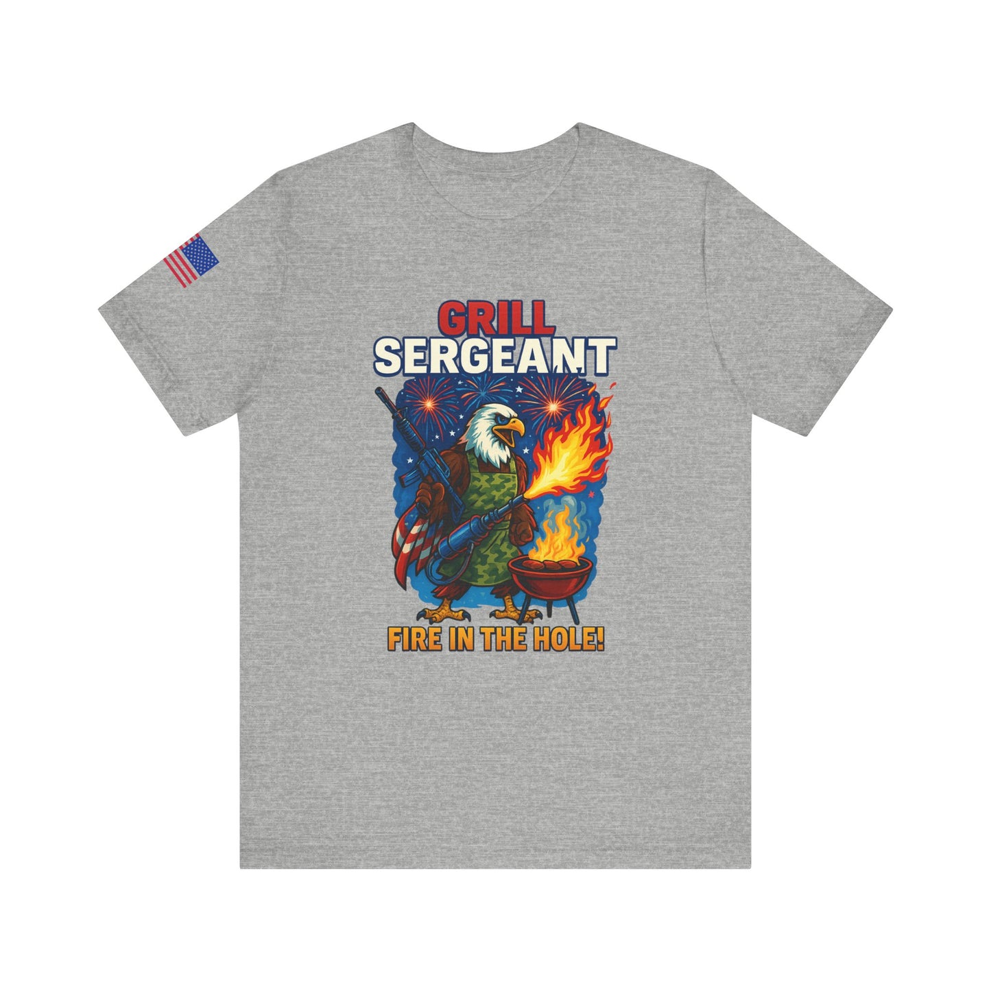Grill Sergeant Tee - Fire in the Hole | Funny BBQ Shirt, Gift for Grill Lovers, Unisex T-Shirt, Patriotic Cookout Apparel