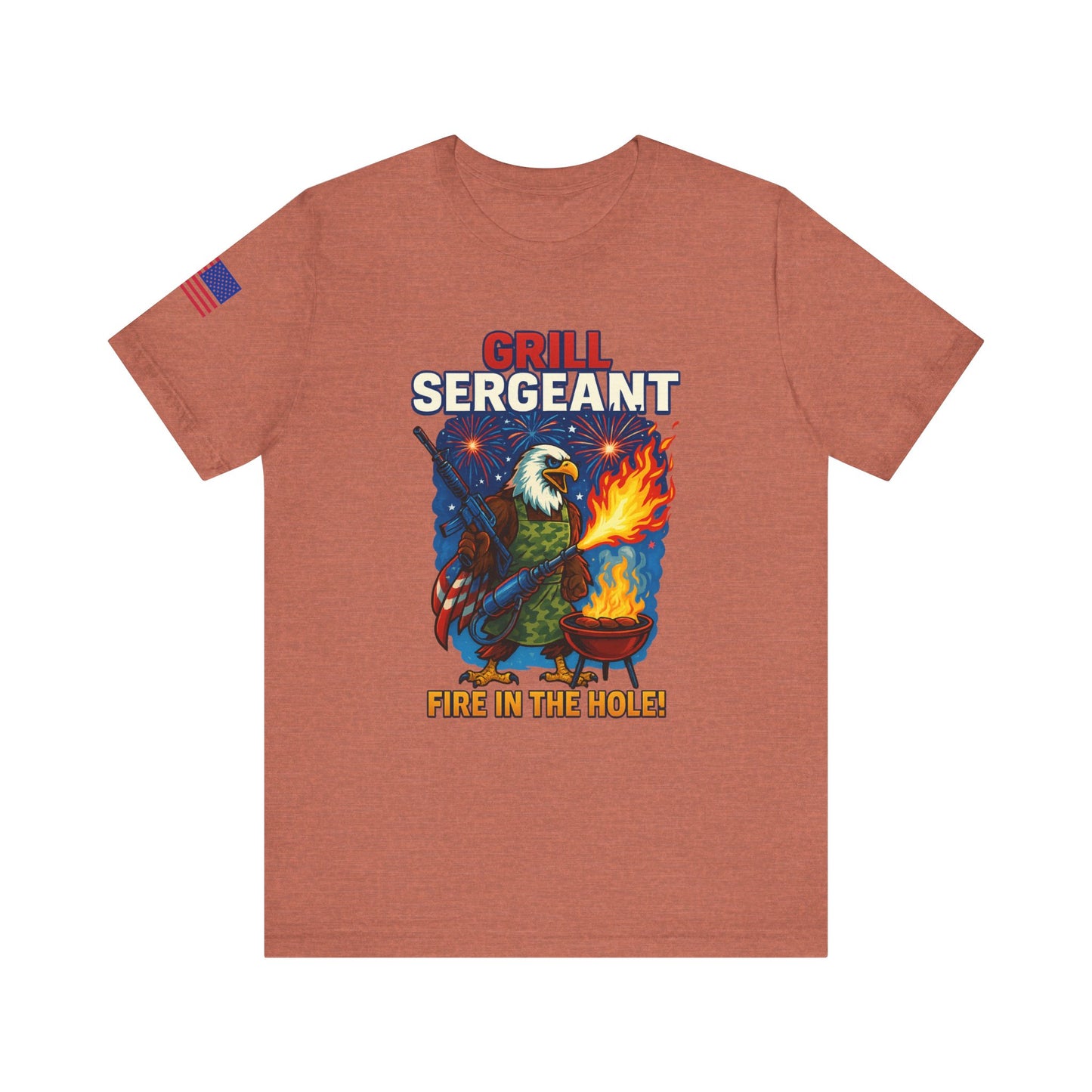 Grill Sergeant Tee - Fire in the Hole | Funny BBQ Shirt, Gift for Grill Lovers, Unisex T-Shirt, Patriotic Cookout Apparel
